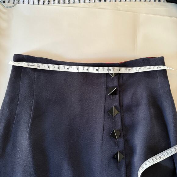 ROGER SAKOUN Paris | 80s Vintage Navy Wool Wrap Skirt with Unique Buttons | 46 - Picture 6 of 9